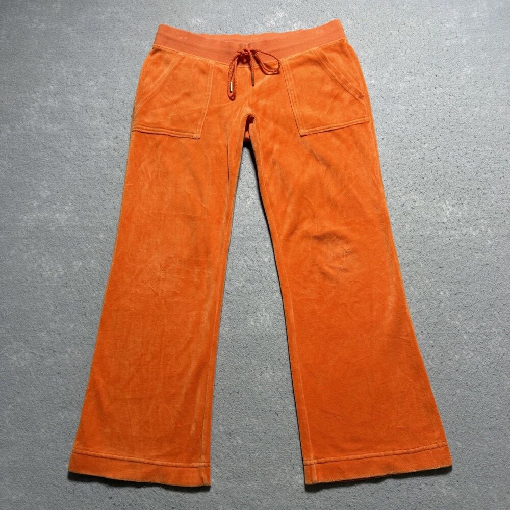 Y2K Juicy Couture Pants Women’s Size Small Orange Velour Stretch Athleisure